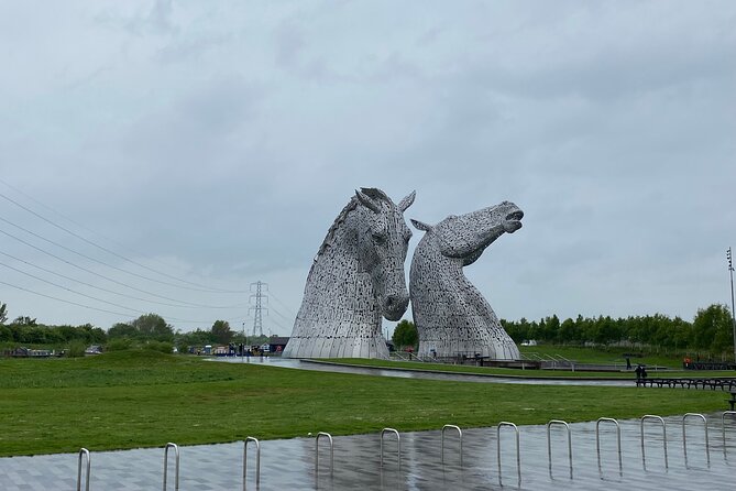 Luxury/Private Day Tour Glasgow to Stirling/Falkirk/Distillery - The Kelpies and The Helix: giant horses beside the canal